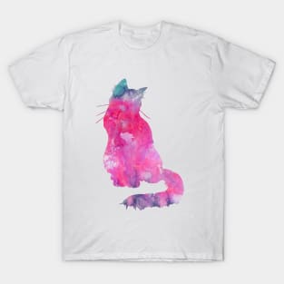 Pink Cat Watercolor Painting T-Shirt